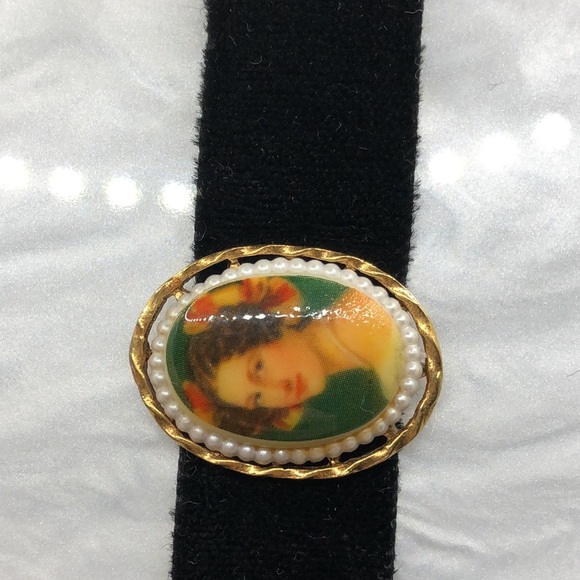 Vintage Arthur Pepper ART Portrait Cameo Black Velvet Choker Victorian Style - Picture 4 of 8